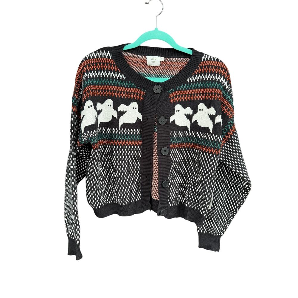 NWT LUNA IVY Ghost Fair Isle Knit Cardigan Sweater | Halloween Spooky Cute Small - Picture 4 of 9